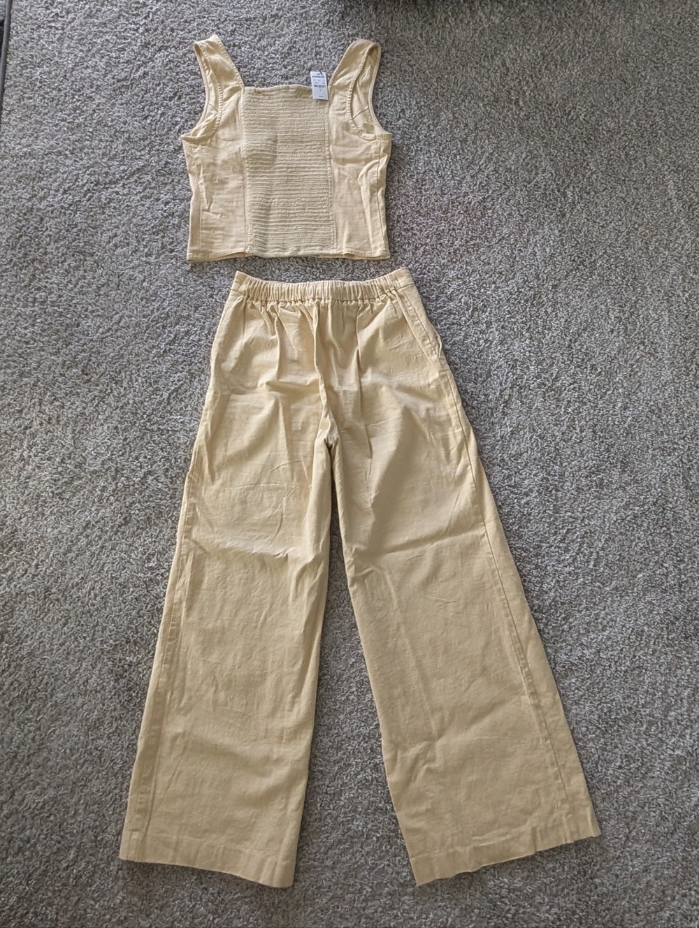 Express Wide Leg 2 Piece Linen Outfit Set In Yellow - Picture 7 of 9